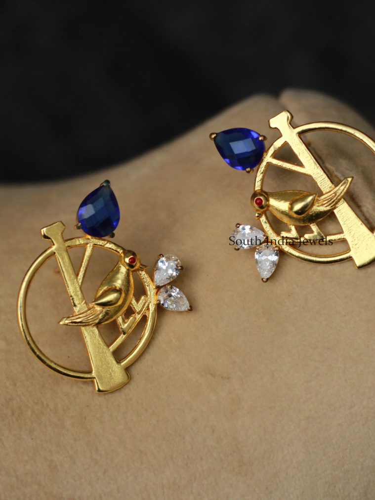 Gold Finish Bird Design Circle Earrings