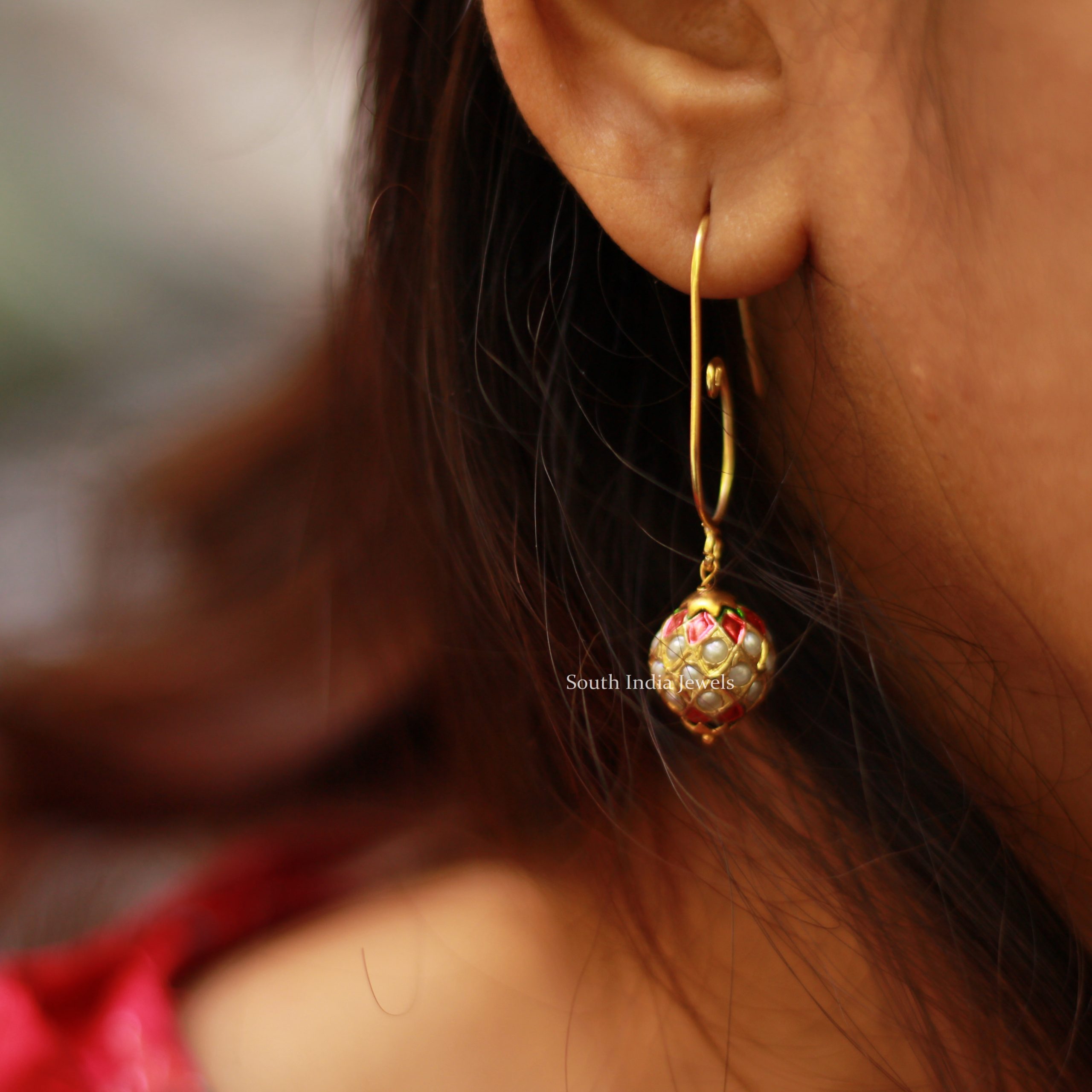 Jadau Pearl Hoop Earrings  South India Jewels Online shop