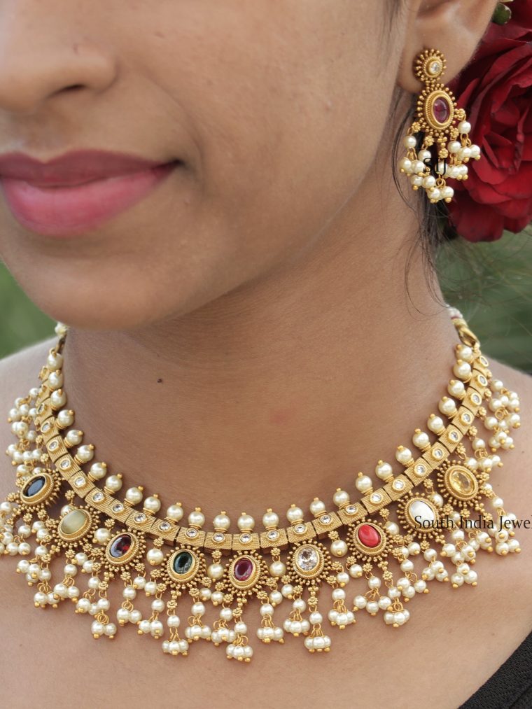Stunning Navarathna Design Necklace