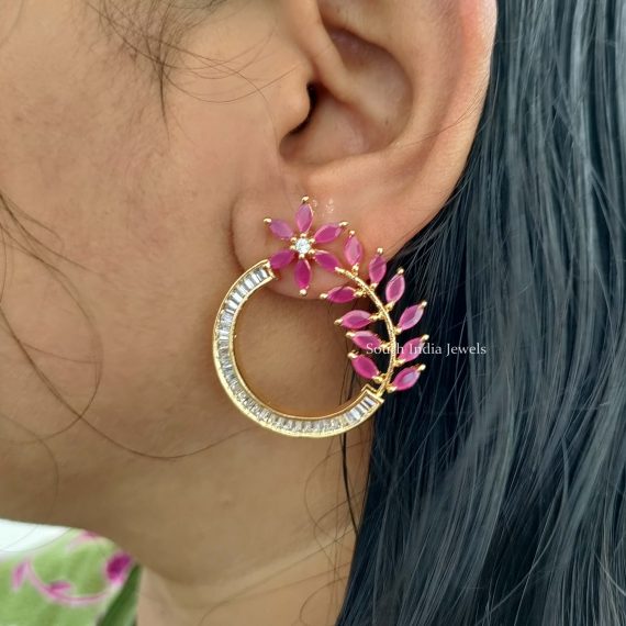 Unique CZ Floral Design Earrings