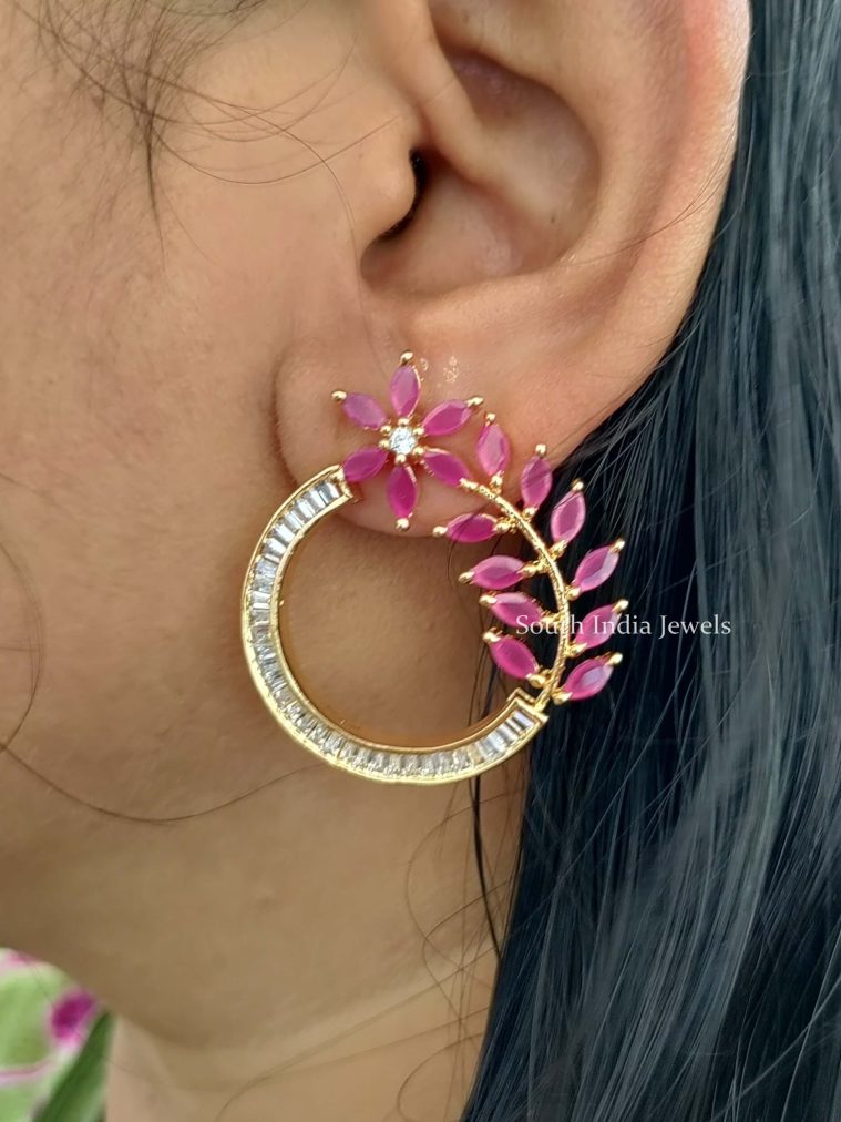 Unique CZ Floral Design Earrings