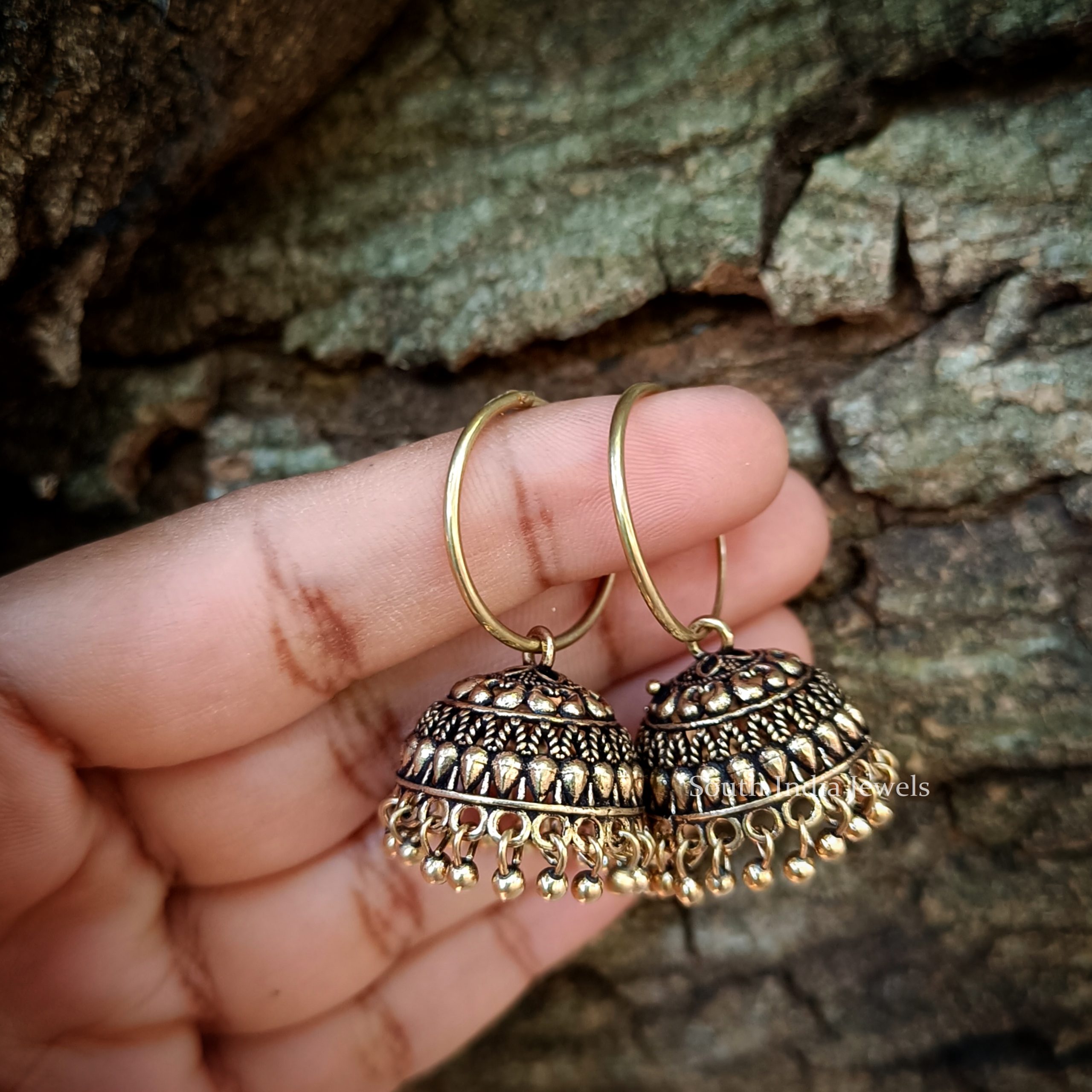 Buy Bindhani Womens Ethnic Golden Oxidised Jhumka Earrings