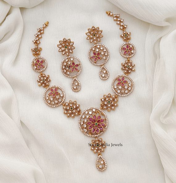 AD Floral Design Necklace - South India Jewels - Online Shop