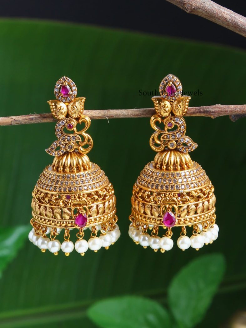 AD Stones Peacock Jhumkas