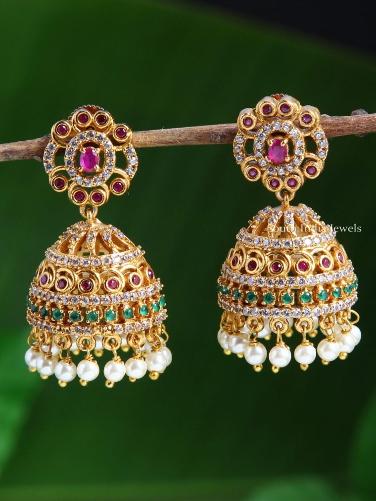 AD Stones Pearl Jhumkas