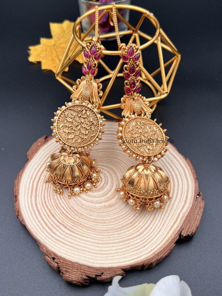 Antique Finish Jhumkas With Maatal