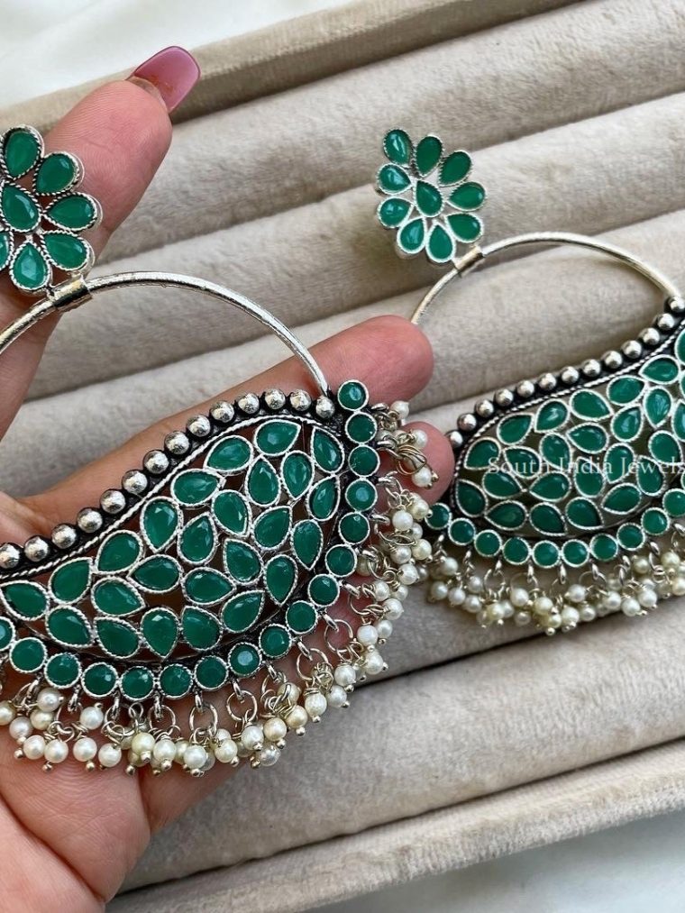 German Silver Green Earrings