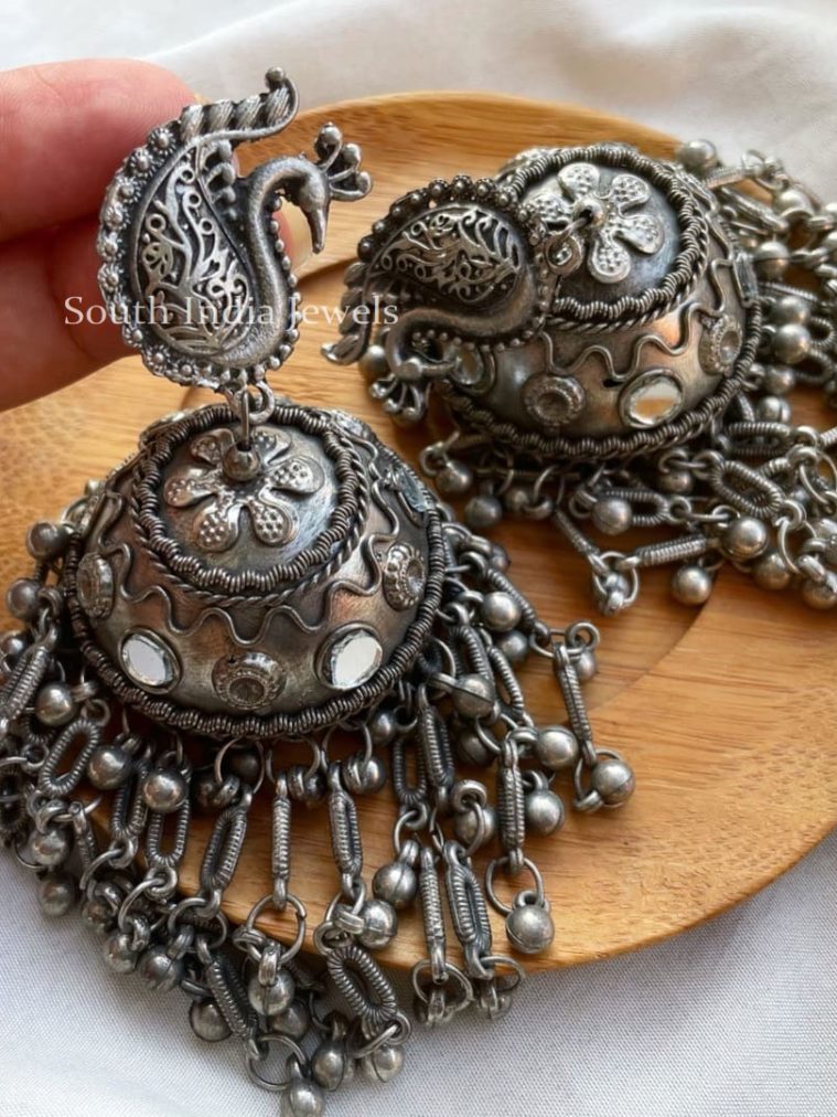 German Silver Peacock Jhumkas