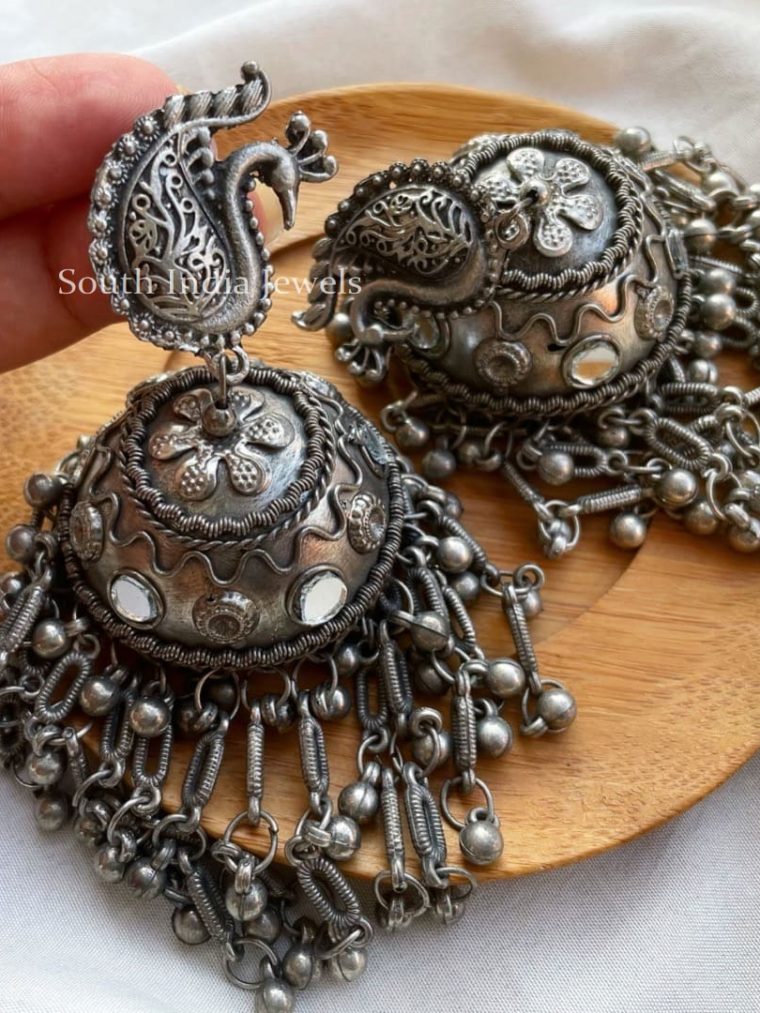 German Silver Peacock Jhumkas