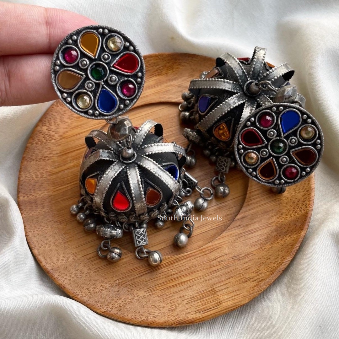 Silver colour jhumkas online on sale