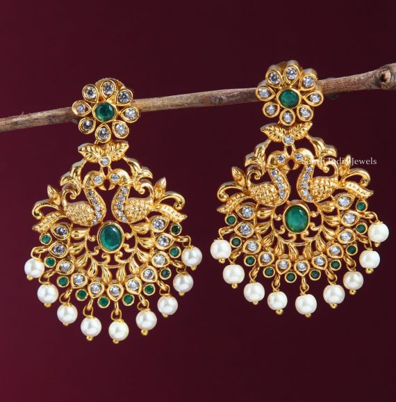 Peacock Design Chandbali Earrings - South India Jewels - Online Stores