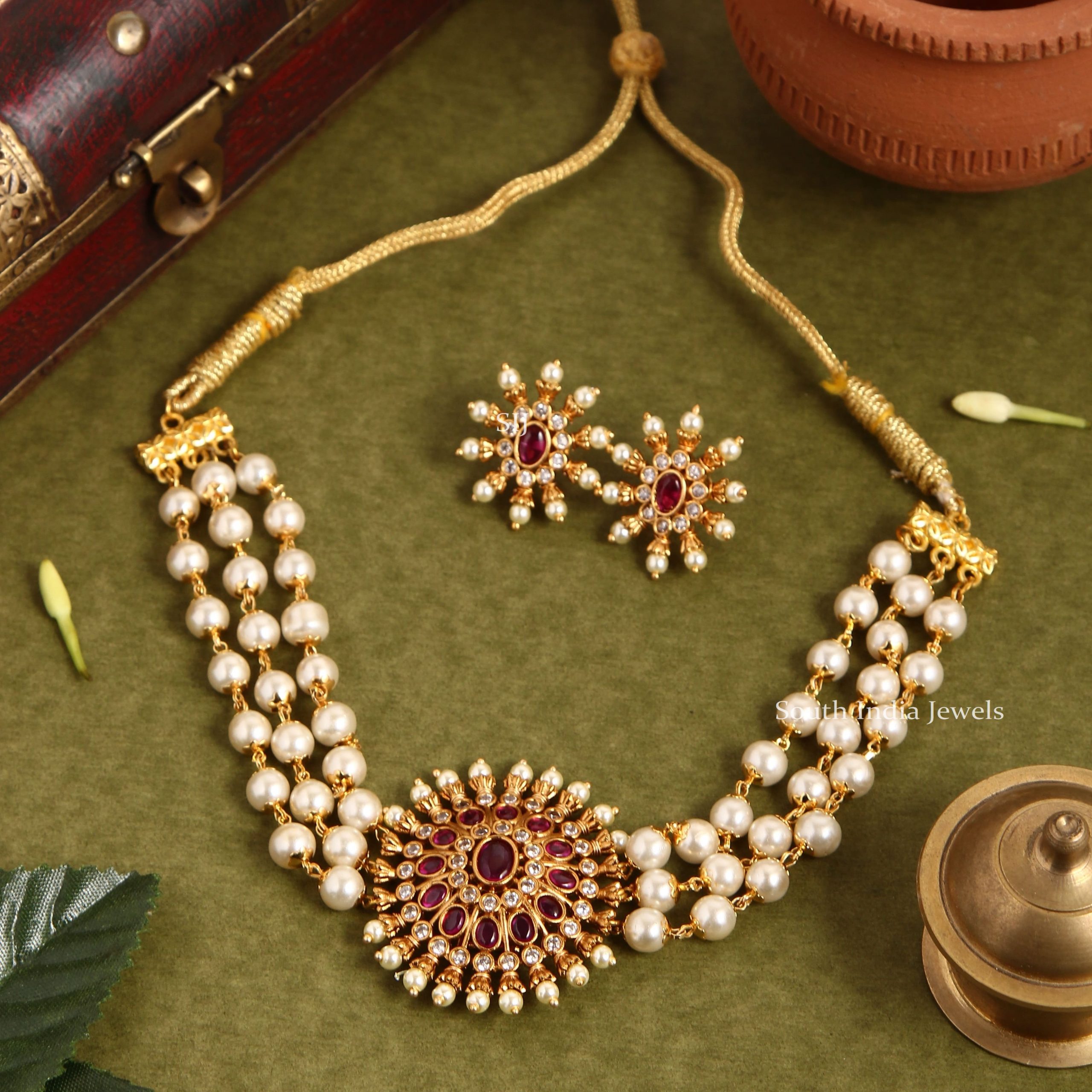 Three Layered Pearl Choker- South India Jewels - Online Stores