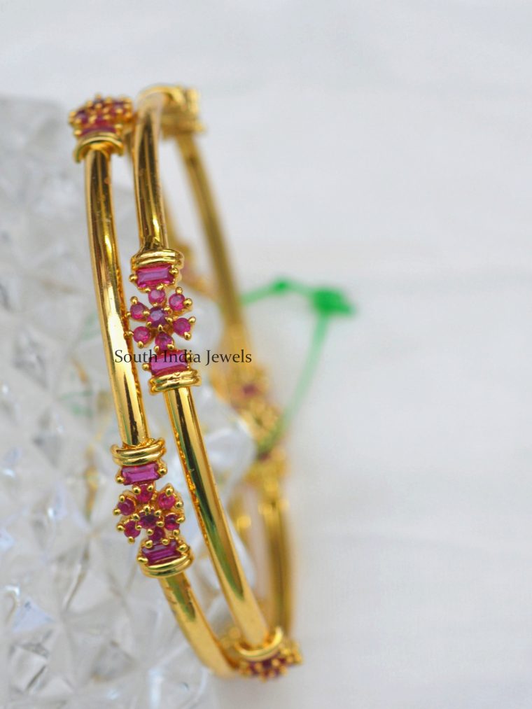 Rich Ruby Flower Bangles