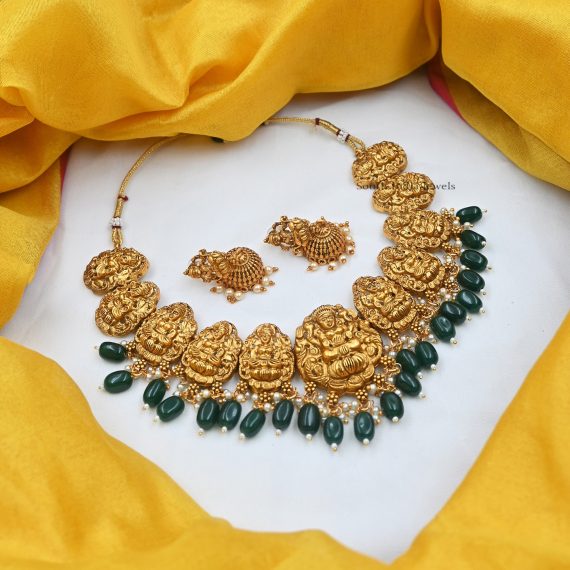 Mahalaxmi Green Beads Necklace-Mahalaxmi Green Beads Necklace