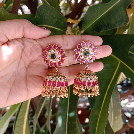 Awesome Tricolor Stones Jhumkas