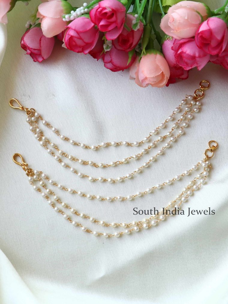 Elegant Indu White Pearls Ear Chains