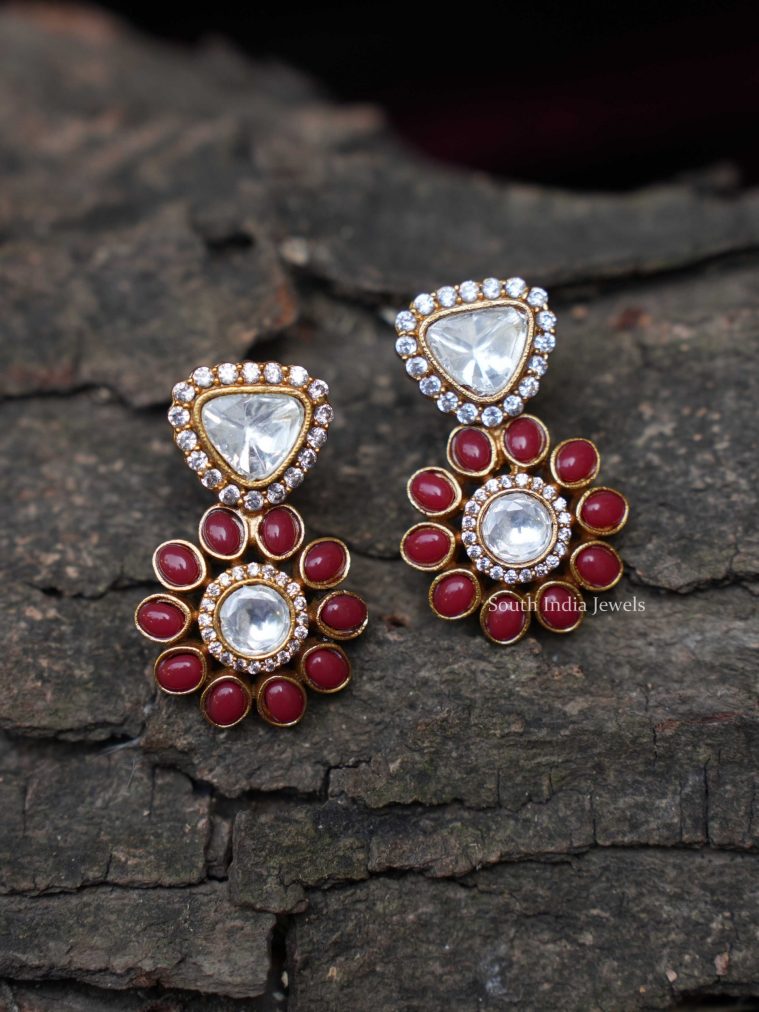 Elegant Red Polki Earrings