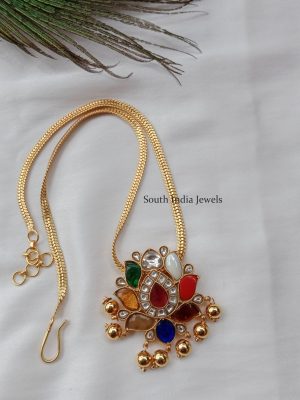 Navarathna Jadau Lotus Pendant with Chain
