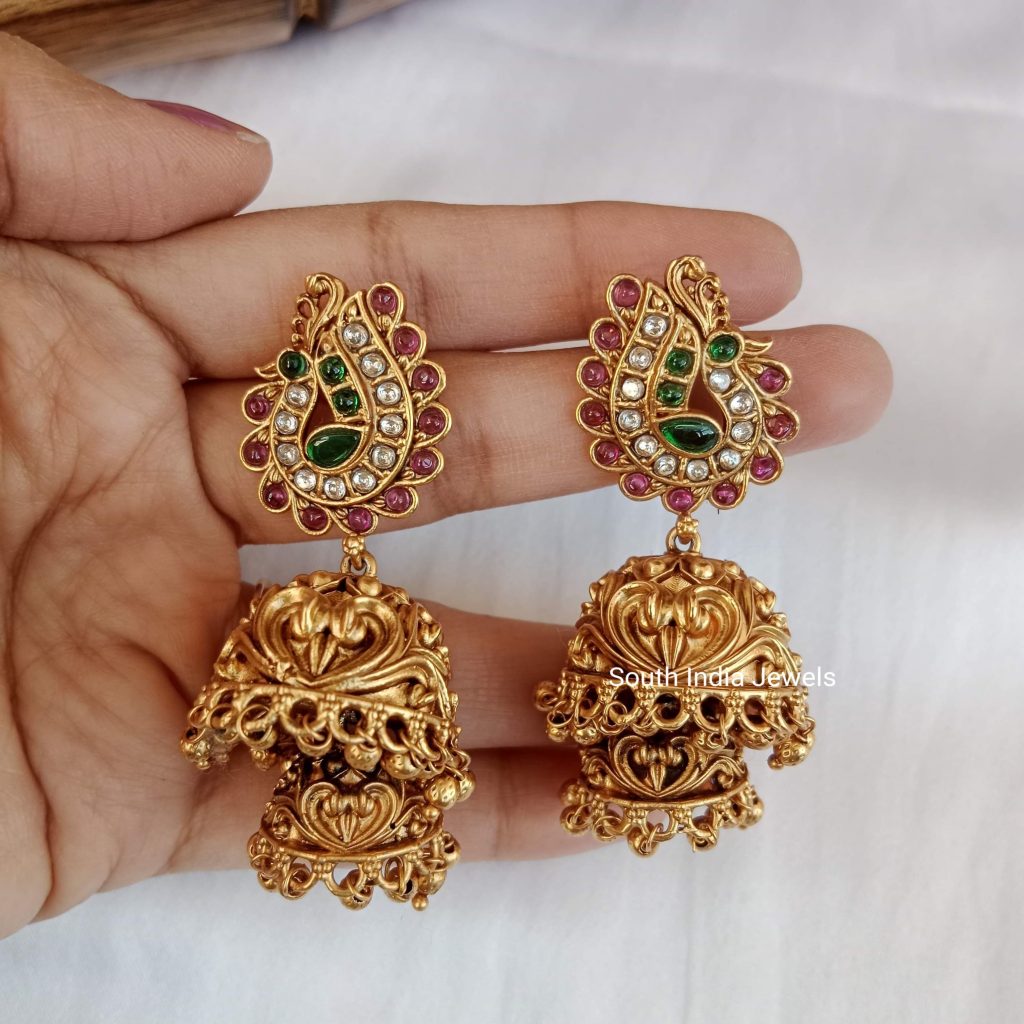 Peacock with Double Gold Jhumkas