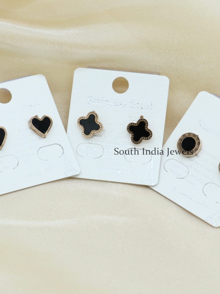 3 Pairs of Cute Black Stud Earrings