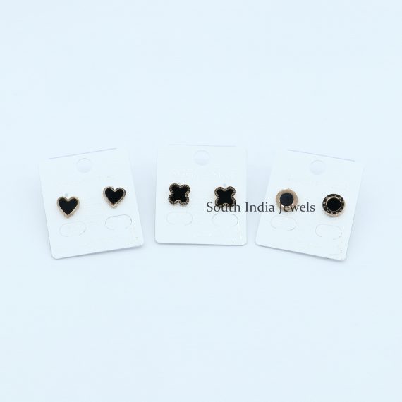 3 Pairs of Cute Black Stud Earrings