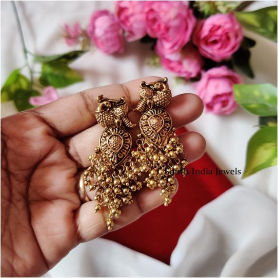 Traditional-Peacock-Earings-With-Gold-Beads