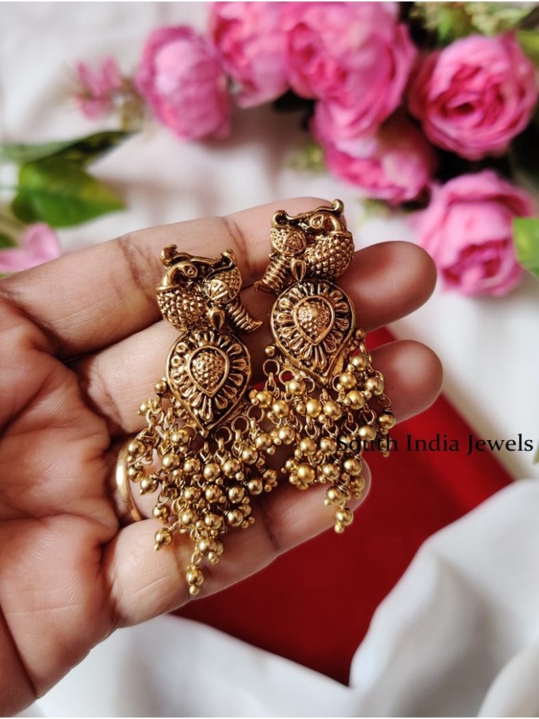 Traditional-Peacock-Earings-With-Gold-Beads