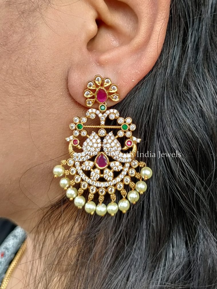 Amazing Dual Peacock CZ Stones Earrings