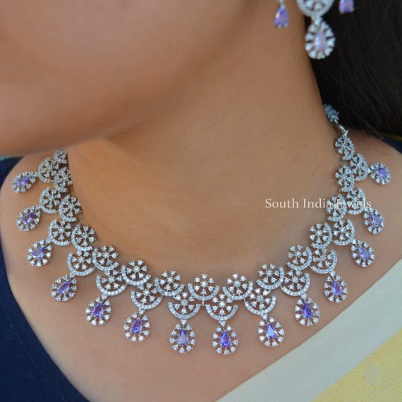 Beautiful AD Silver Polish Purple Necklace