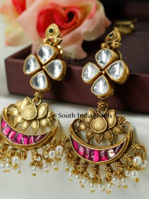 Beautiful Lotus Chandbali Earrings