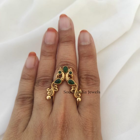 Beautiful Peacock V Shape Emerald Finger Ring