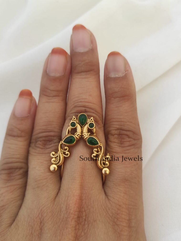 Beautiful Peacock V Shape Emerald Finger Ring