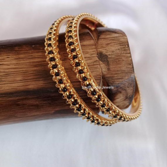 Black Bead Gold Bead Bangles