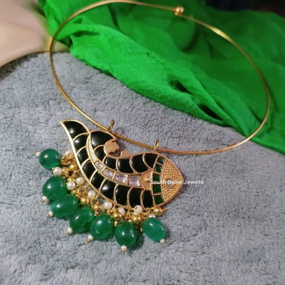 Fish Pendant Green Bead Hasli Necklace