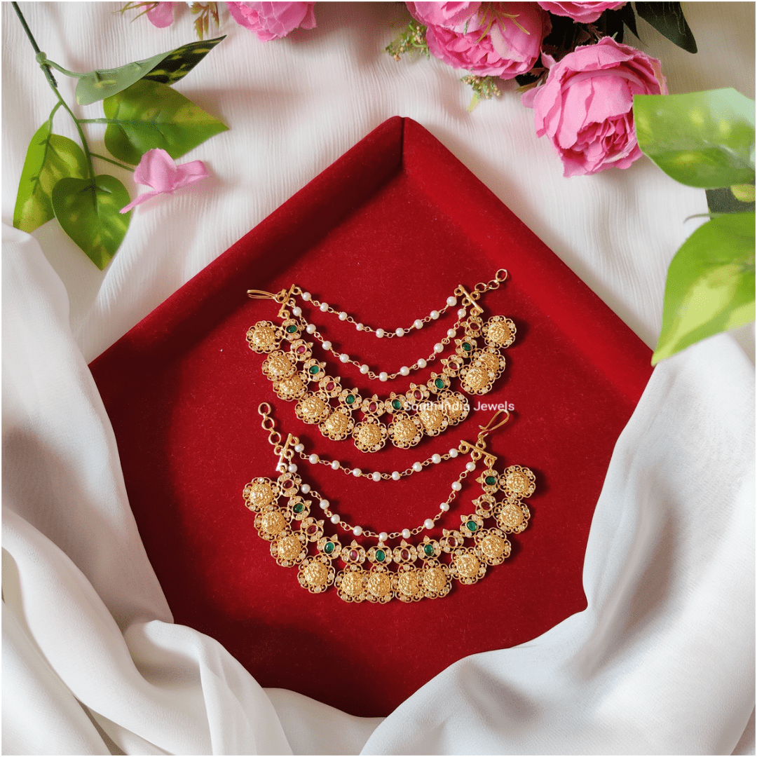 Floral Lakshmi Coin Ear Chains