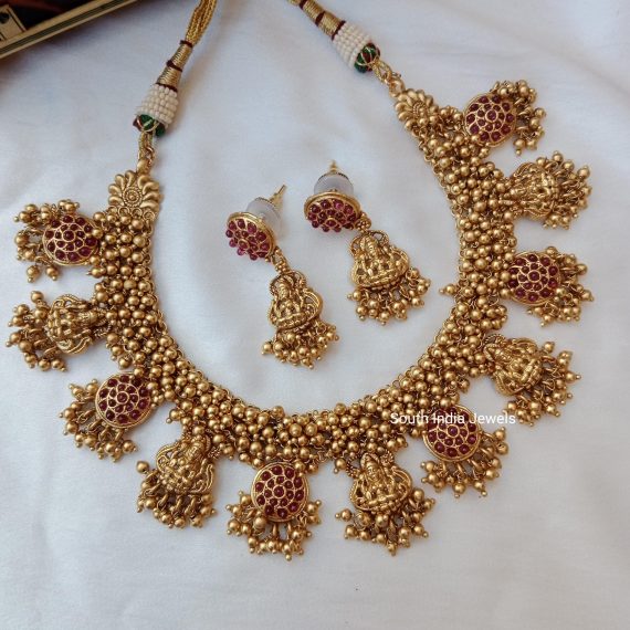 Goddess Lakshmi Gold Beads Necklace