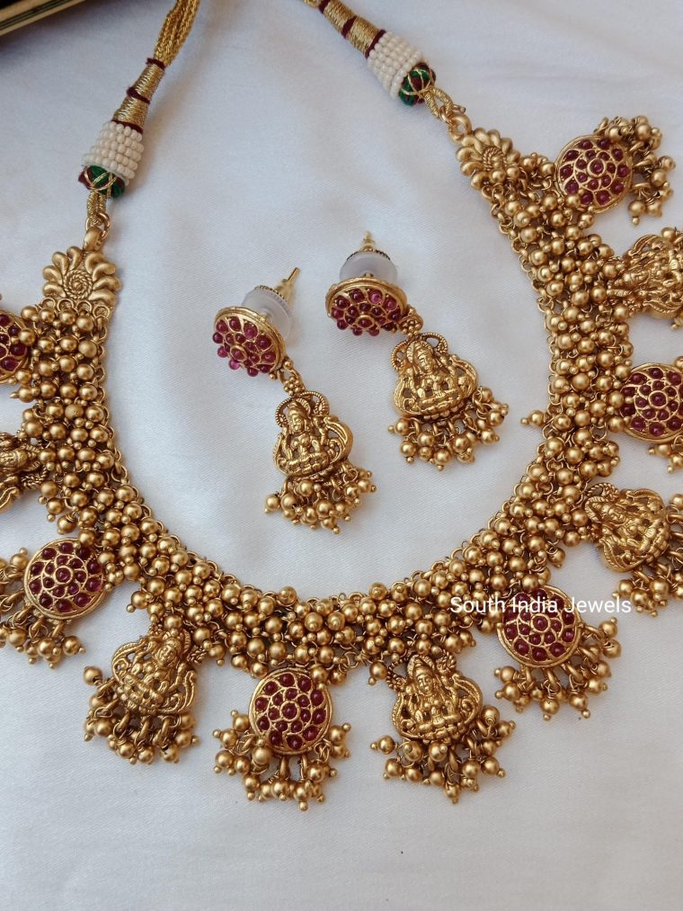 Goddess Lakshmi Gold Beads Necklace