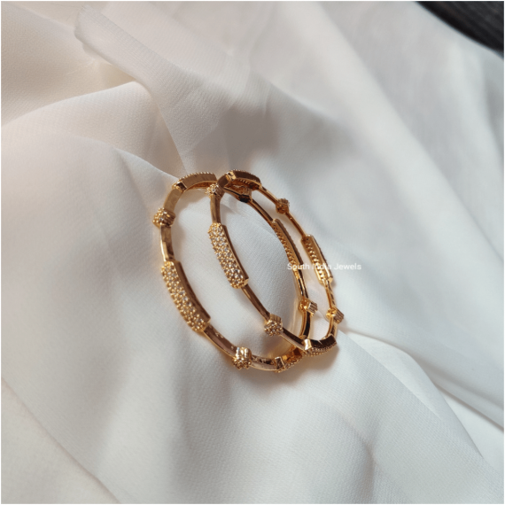 Gold Finish White Stone Bangles - South India Jewels