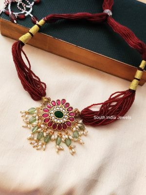 Jadau Kundan Maroon Beads Choker