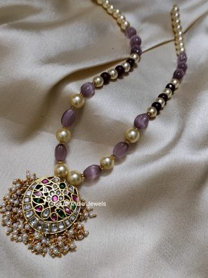 Jadua Purple Bead Kundan Pendant Necklace