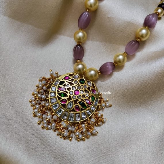 Jadua Purple Bead Kundan Pendant Necklace