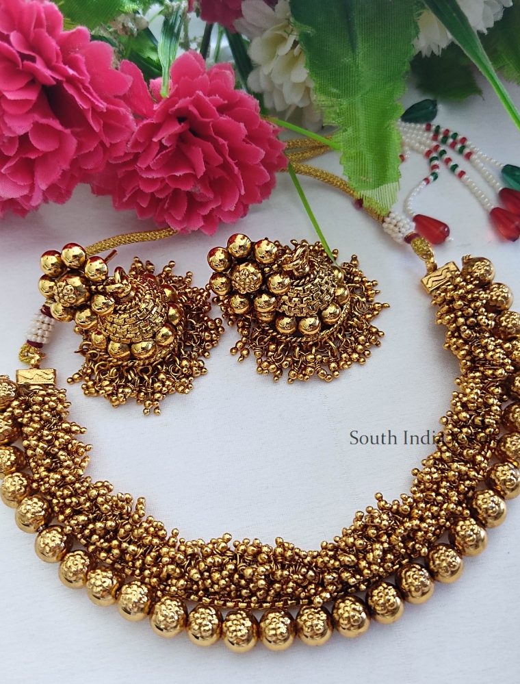 Lovely Golden Beads Necklace Set