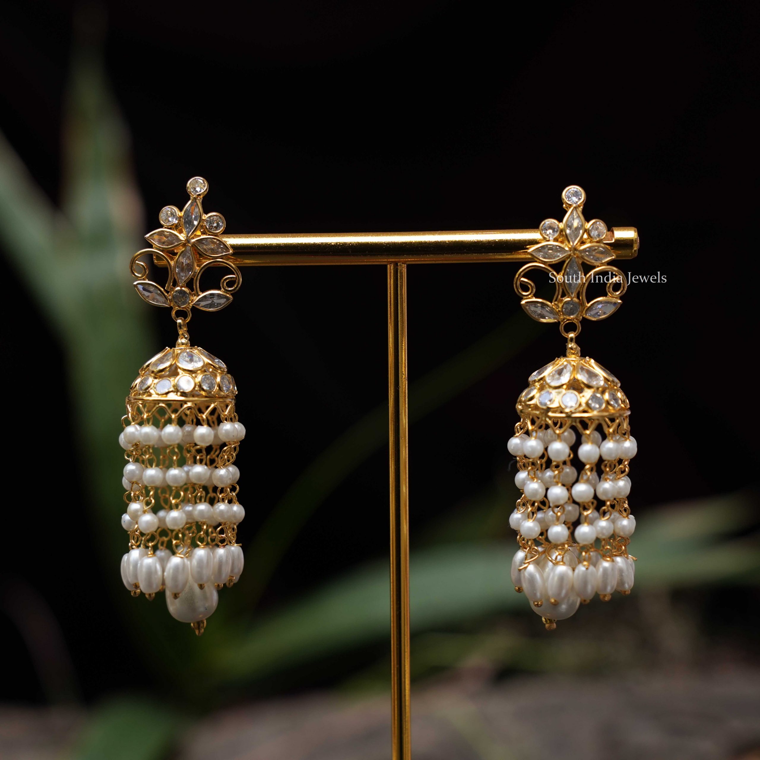 Gold Finish Kundan Polki  Pink Drop Jhumka Earrings Design by VIVINIA  Designer Jewellery at Pernias Pop Up Shop 2023
