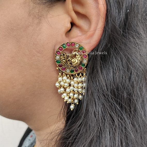 Shimmering Peacock & Pearls Earrings