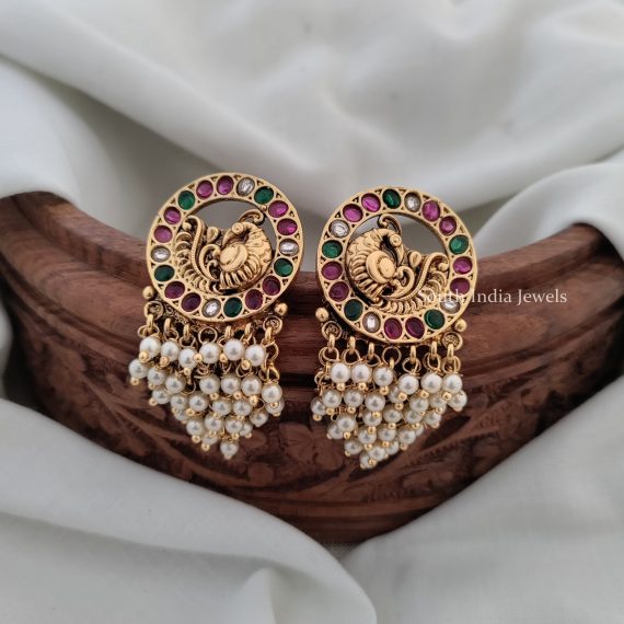 Shimmering Peacock & Pearls Earrings
