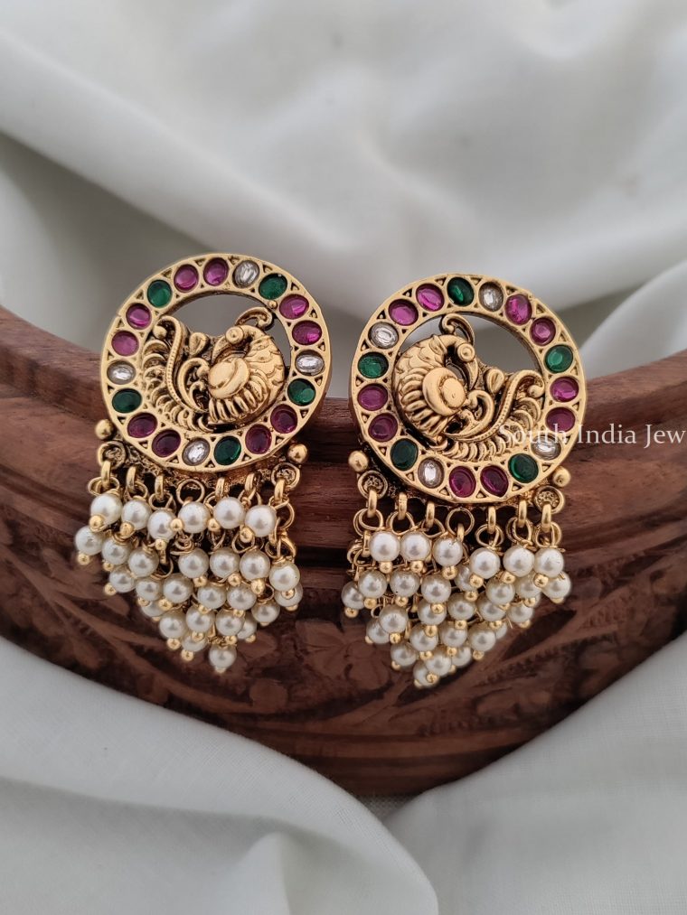 Shimmering Peacock & Pearls Earrings