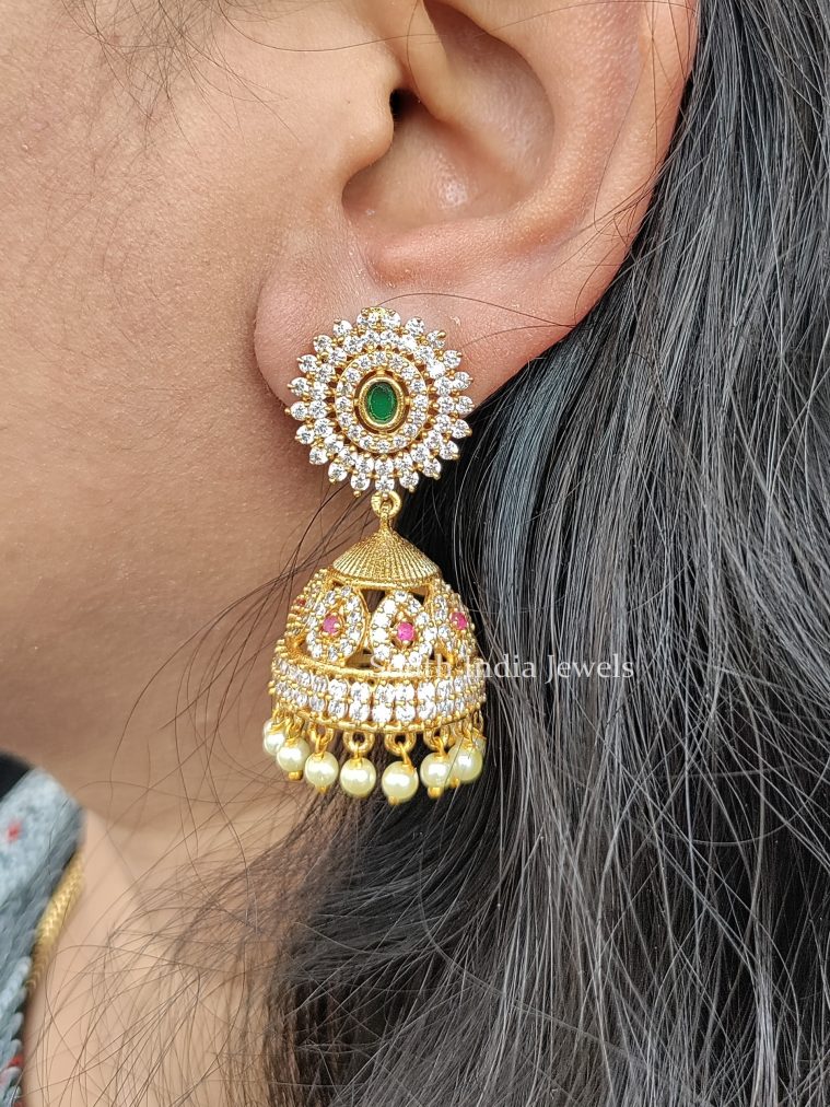 Stunning CZ Stones Floral Jhumkas