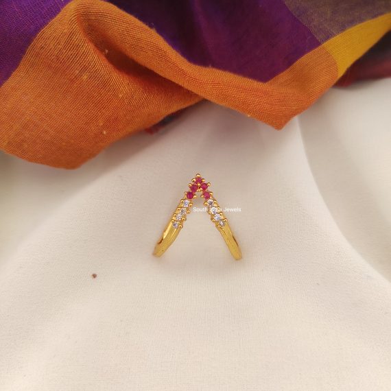 V Shape Ruby White Finger Ring