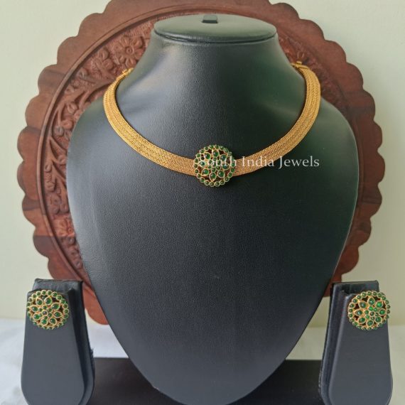 Gorgeous gold plated Green Stone Necklace with Earrings