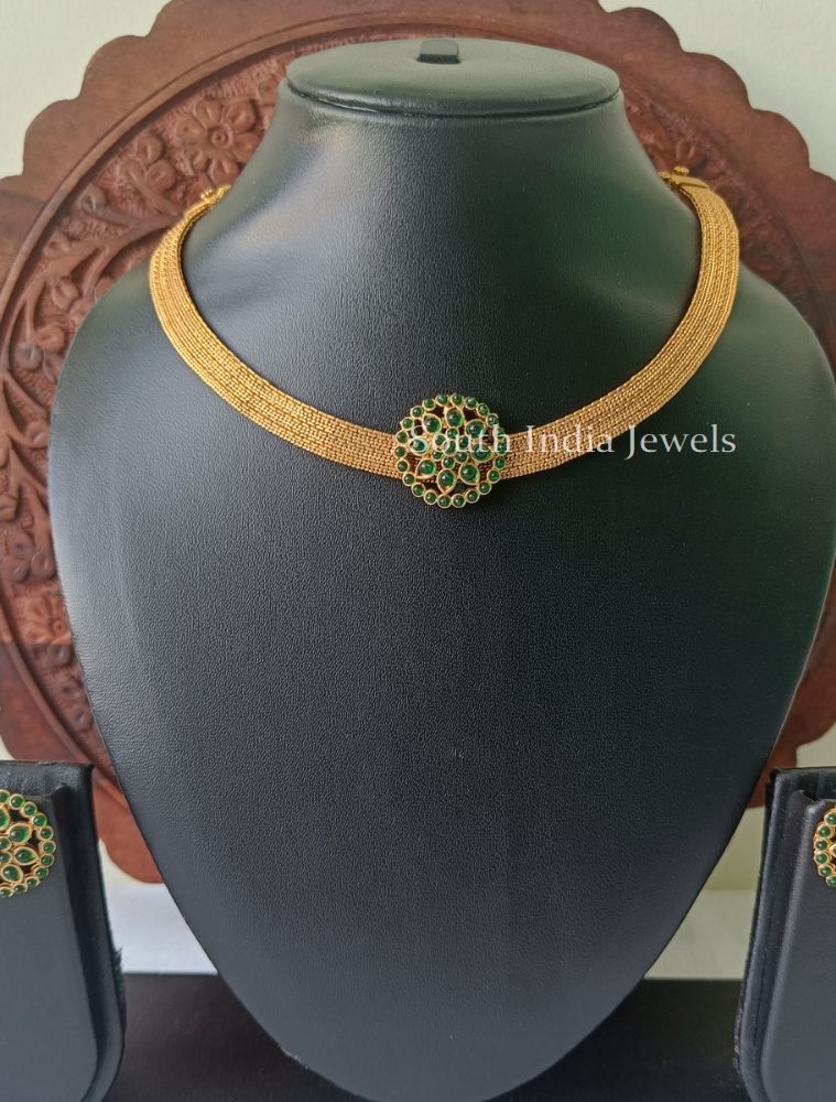 Gorgeous gold plated Green Stone Necklace with Earrings